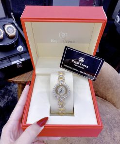 Đồng hồ Royal Crown nữ giá rẻ dây kim loại đính đá cao cấp 33mm