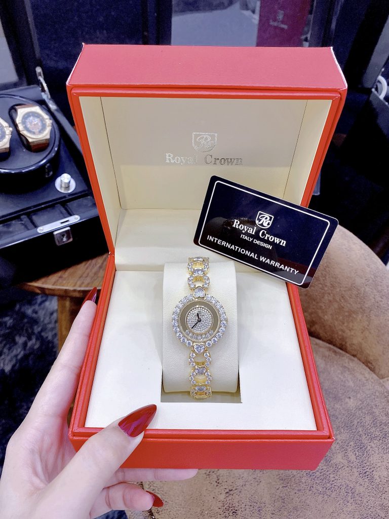 Đồng hồ Royal Crown nữ giá rẻ dây kim loại đính đá cao cấp 33mm