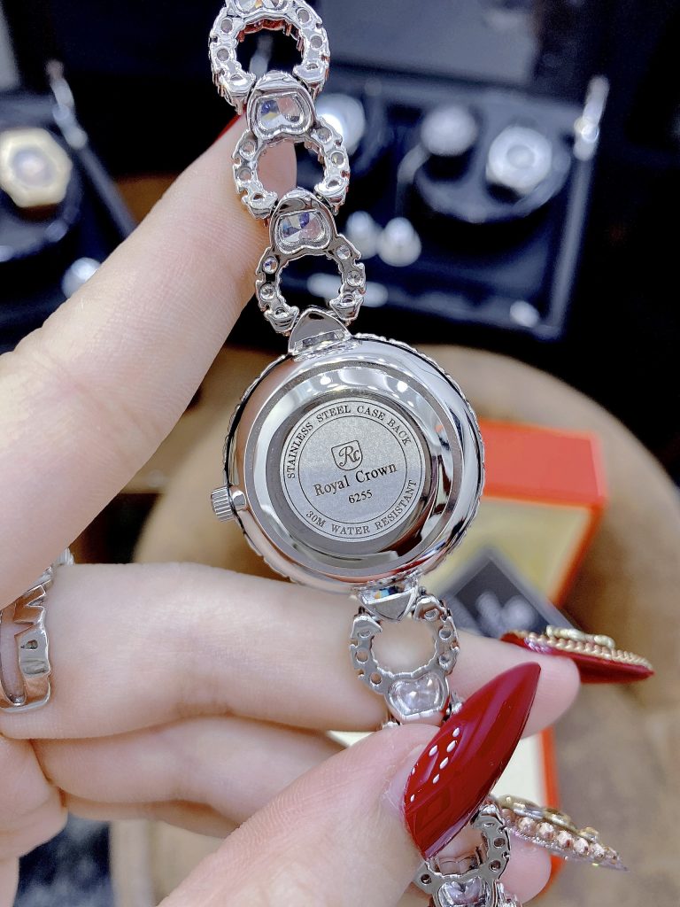 Đồng hồ Royal Crown nữ giá rẻ dây kim loại đính đá cao cấp 33mm