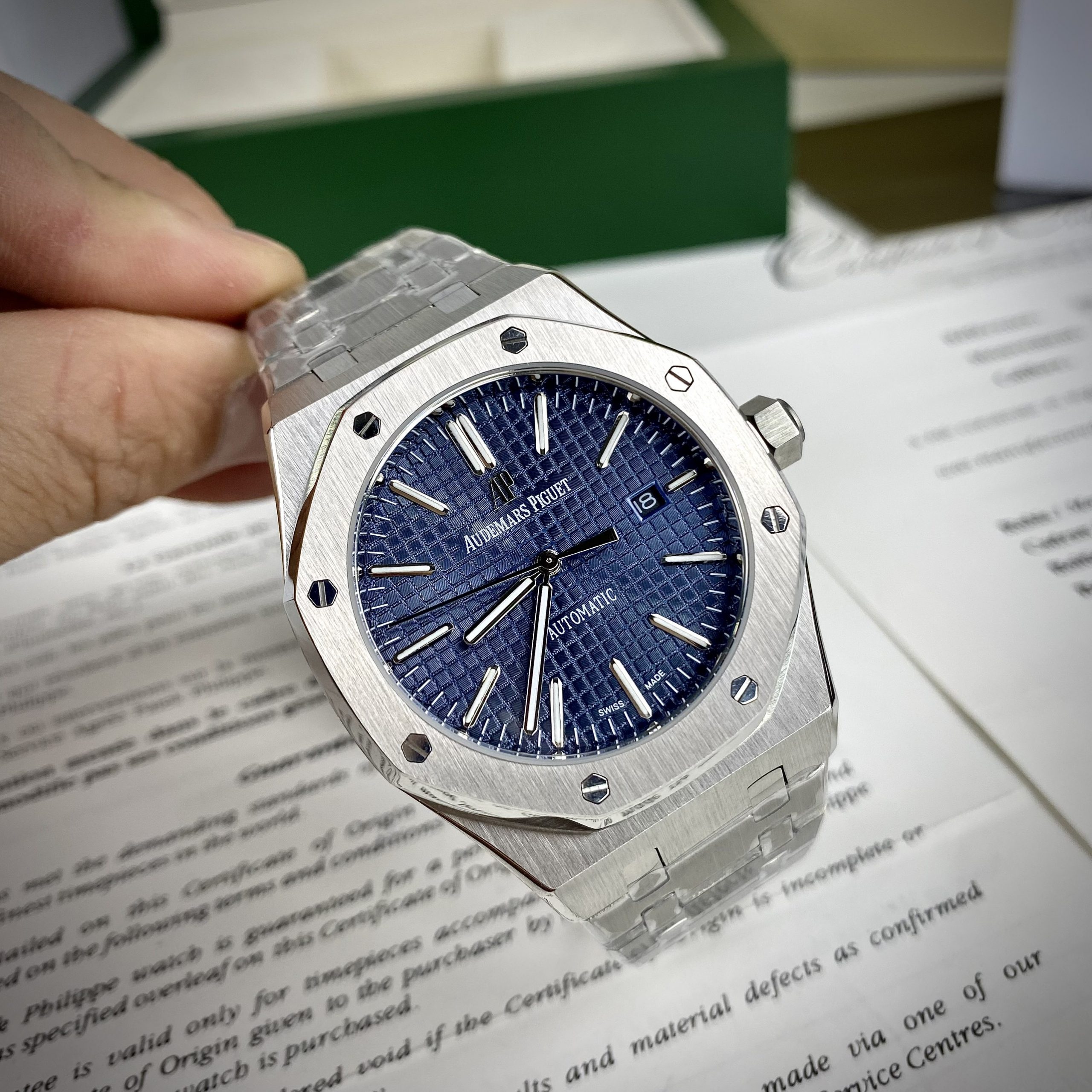 Đồng hồ Audemars Piguet Automatic nam dây kim loại mặt xanh 41mm Đồng hồ Audemars Piguet Automatic nam dây kim loại mặt xanh 41mm