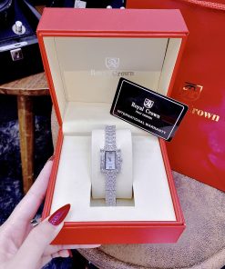 Đồng hồ mặt chữ nhật Royal Crown nữ đính full đá sang chảnh 30mm