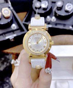 Đồng hồ nữ Versace Vanity like auth dây da màu trắng mạ vàng