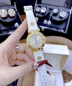 Đồng hồ nữ Versace Vanity like auth dây da màu trắng mạ vàng