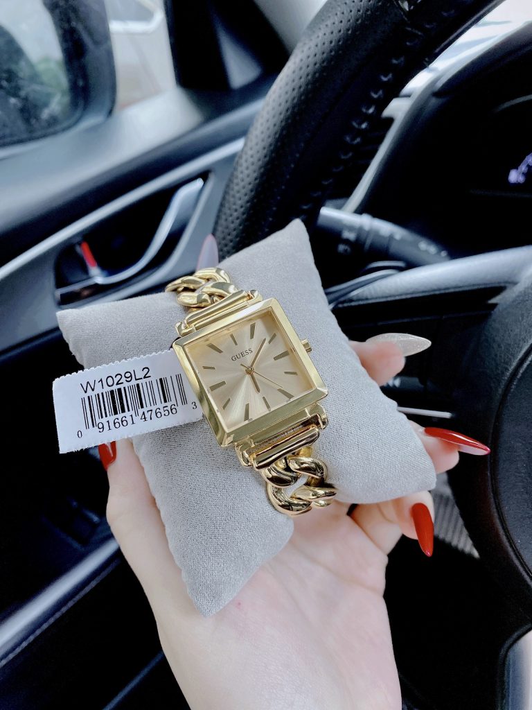 Đồng hồ nữ Guess Chain Bracelet dây kim loại dạng xích mặt vuông 28x28mm
