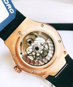 Đồng hồ cơ lộ máy Hanboro by Huboler nam chính hãng Tone Màu Rose Gold 45mm