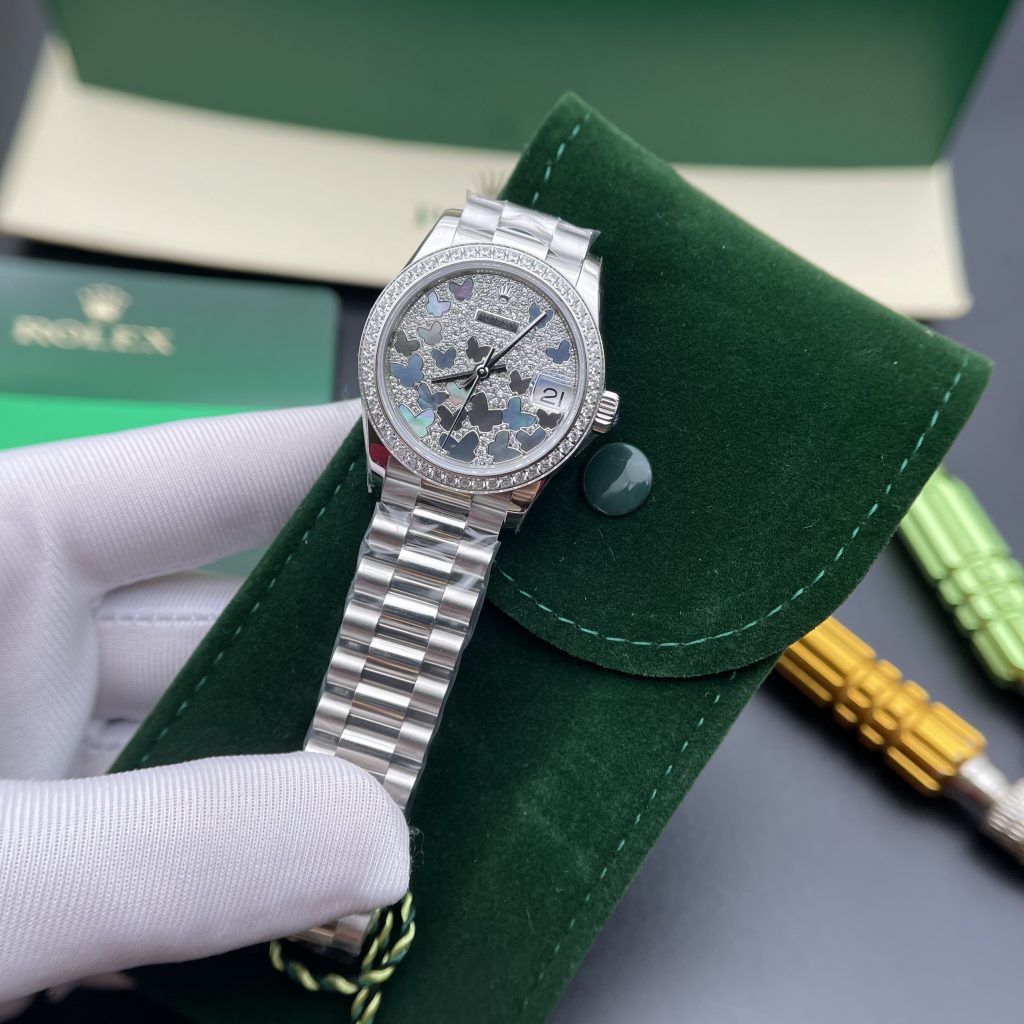 Đồng hồ Rolex Datejust mặt số cánh bướm đính đá Replica 11 màu trắng 31mm