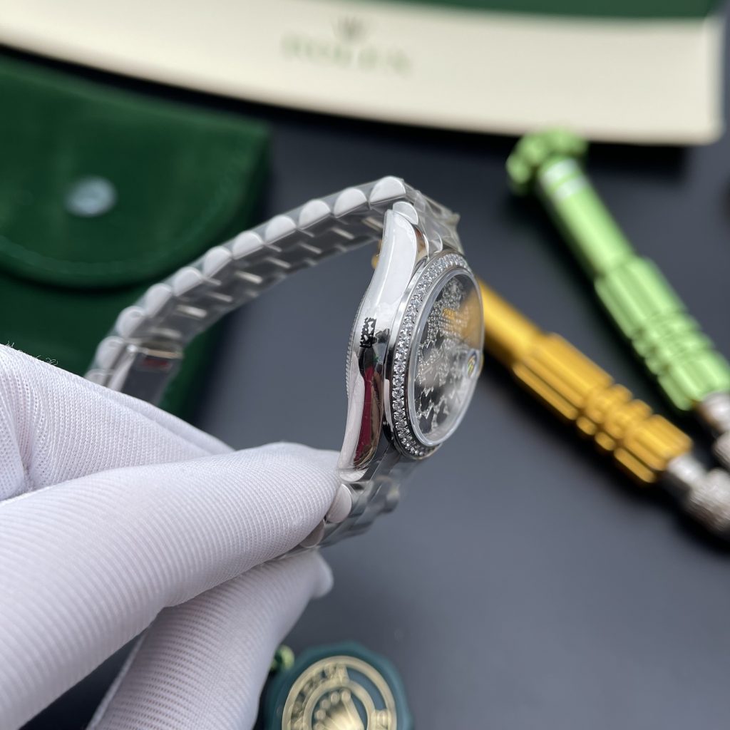 Đồng hồ Rolex Datejust mặt số cánh bướm đính đá Replica 11 màu trắng 31mm