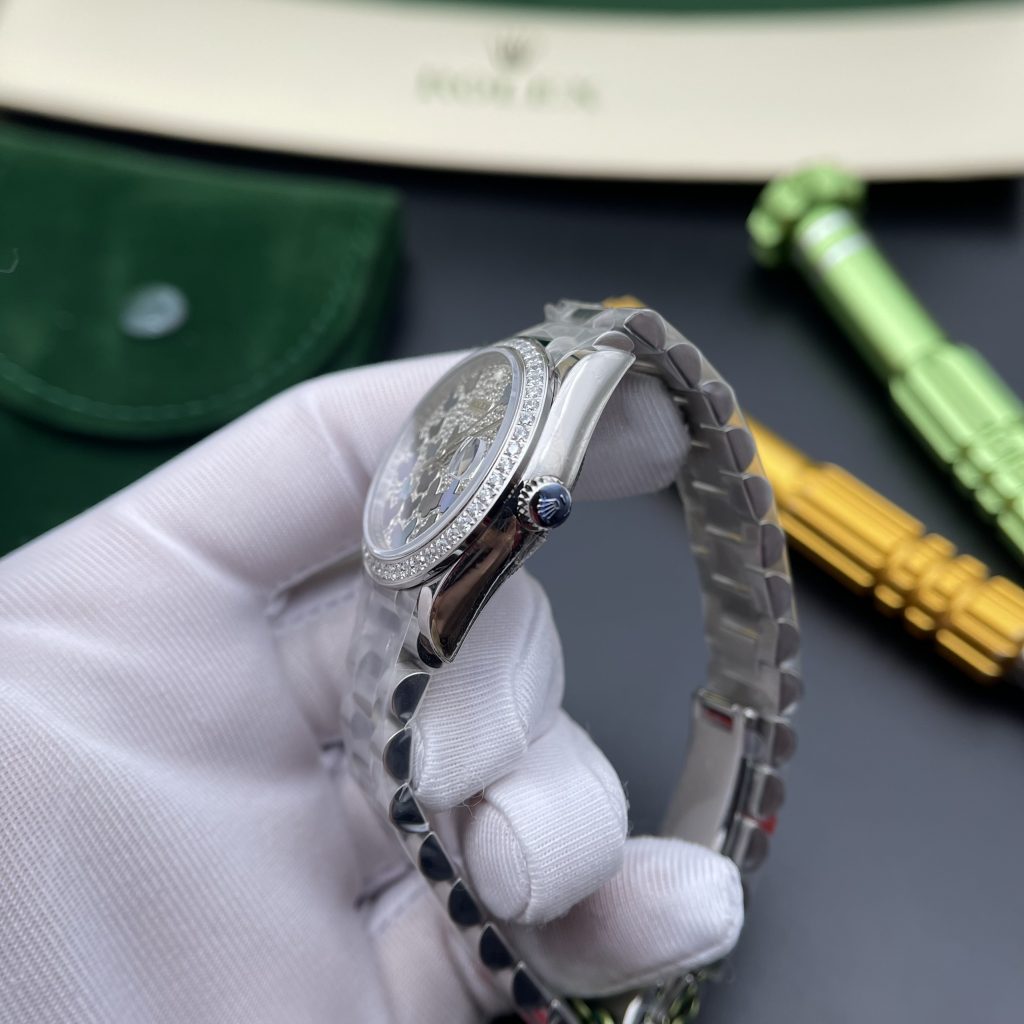 Đồng hồ Rolex Datejust mặt số cánh bướm đính đá Replica 11 màu trắng 31mm