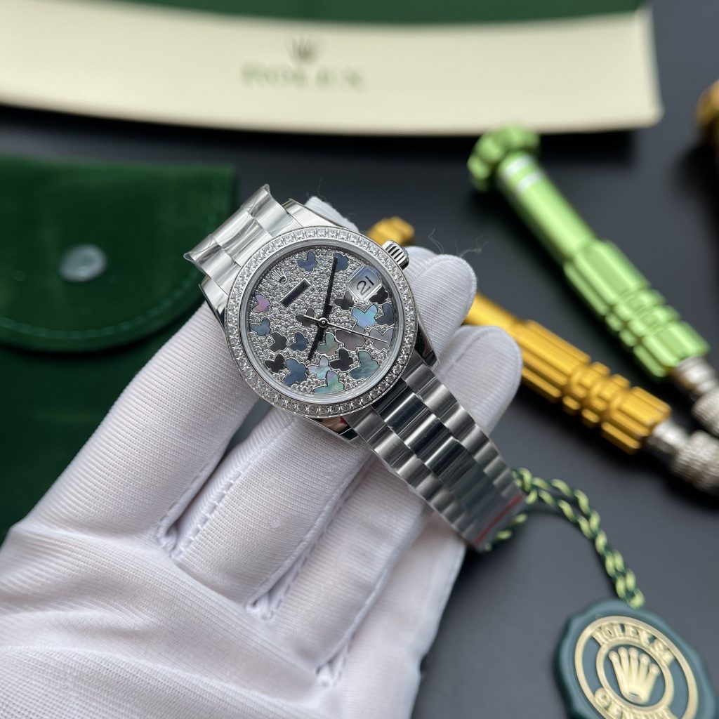 Đồng hồ Rolex Datejust mặt số cánh bướm đính đá Replica 11 màu trắng 31mm