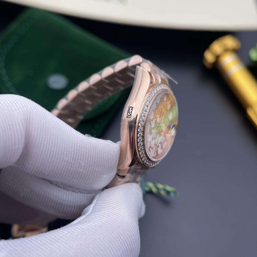 Đồng hồ nữ Rolex Datejust Replica 11 mặt số cánh bướm màu vàng hồng 31mm