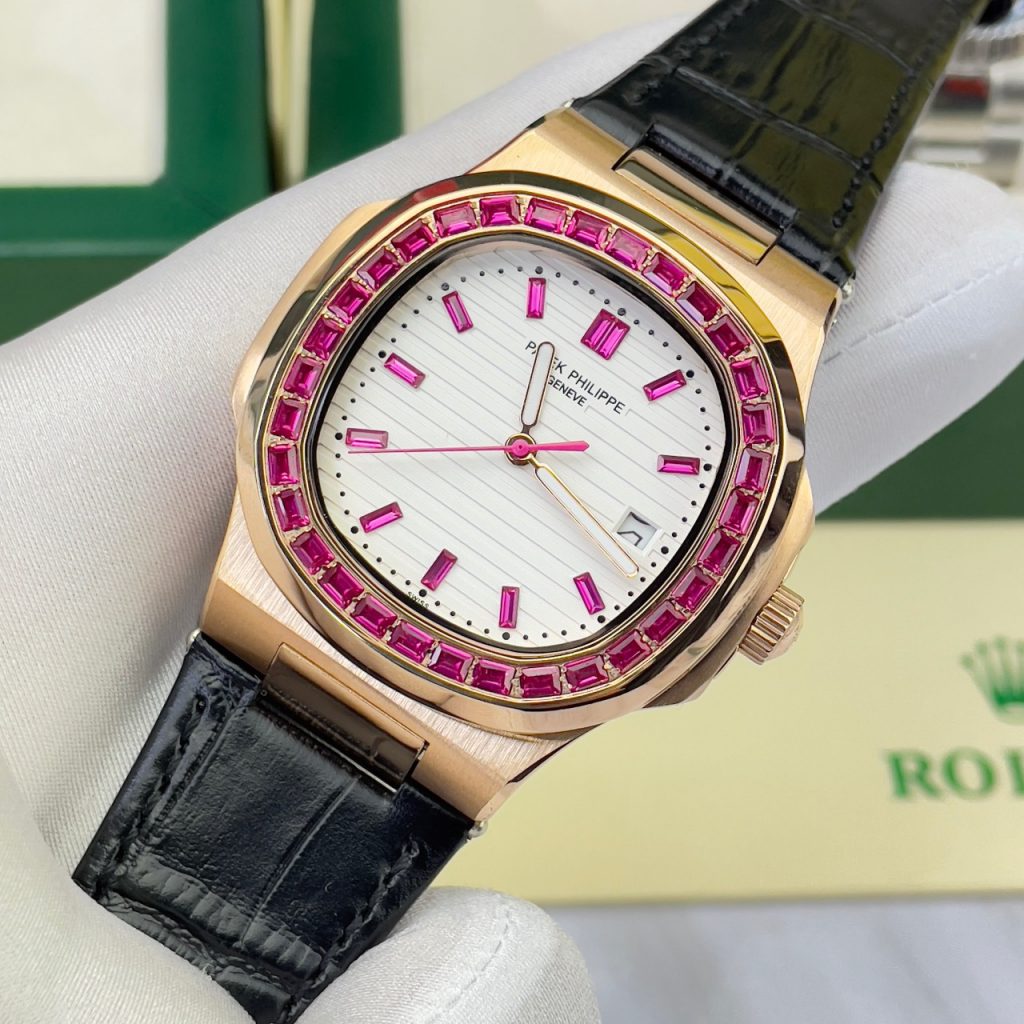 Đồng hồ nam máy cơ đính đá baguette Patek Philippe Nautilus Fake cao cấp 40mm