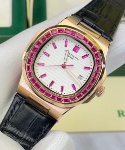Đồng hồ nam máy cơ đính đá baguette Patek Philippe Nautilus Fake cao cấp 40mm