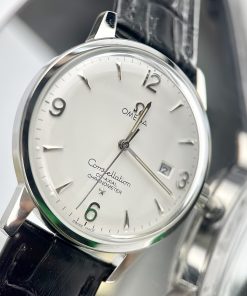Đồng hồ cơ nam dây da đen Omega Seamaster fake cao cấp 40mm
