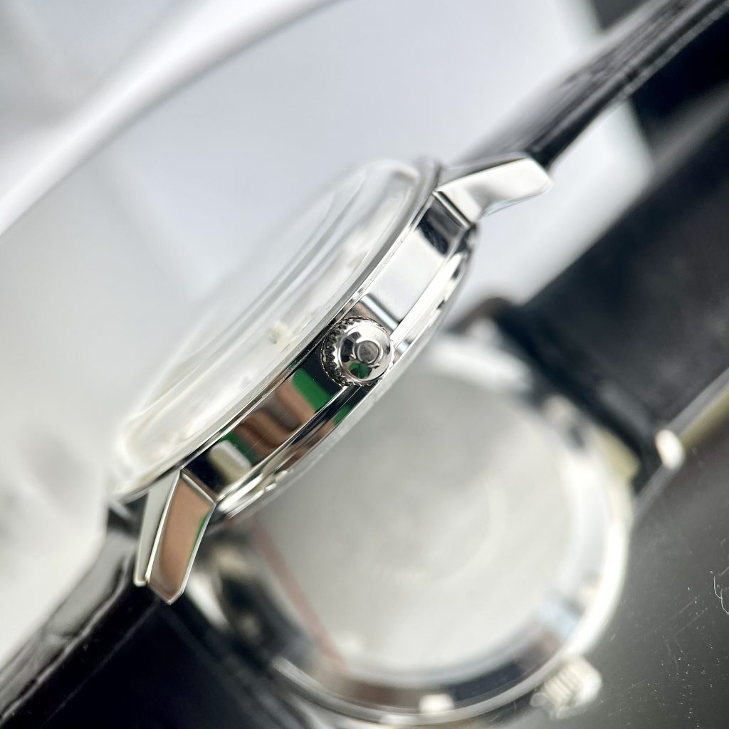 Đồng hồ cơ nam dây da đen Omega Seamaster fake cao cấp 40mm