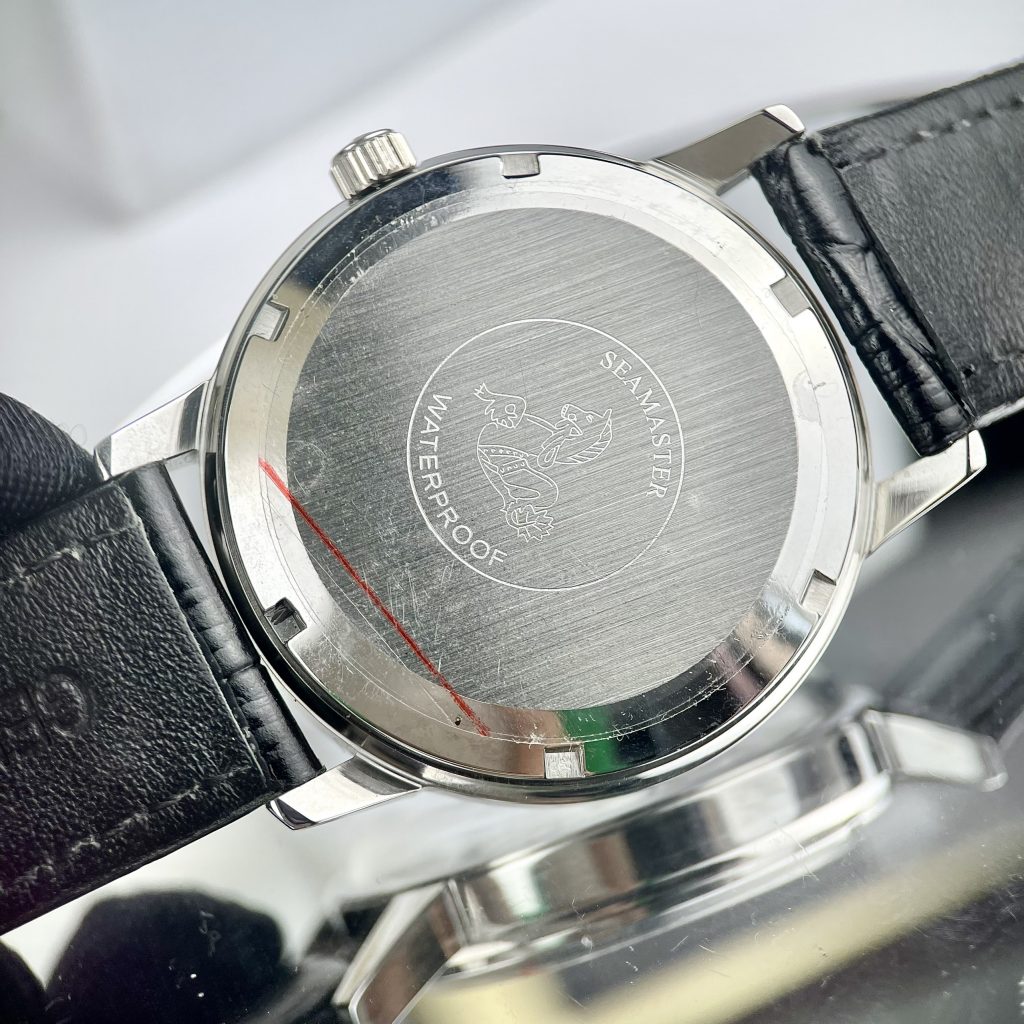 Đồng hồ cơ nam dây da đen Omega Seamaster fake cao cấp 40mm