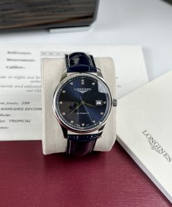 Đồng hồ cơ nam mặt xanh dây da Longines Master super fake 1:1 cao cấp 40mm