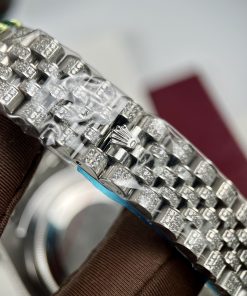 Đồng hồ Rolex DateJust fake cao cấp nam máy cơ đính full đá Swarovski dây kim loại 41mm