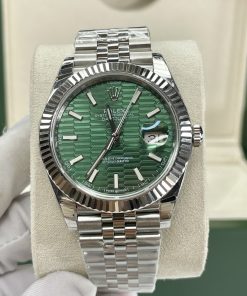 Đồng hồ Rolex DateJust nam máy cơ dây kim loại mặt vân gấp xanh green fake cao cấp 36/41mm