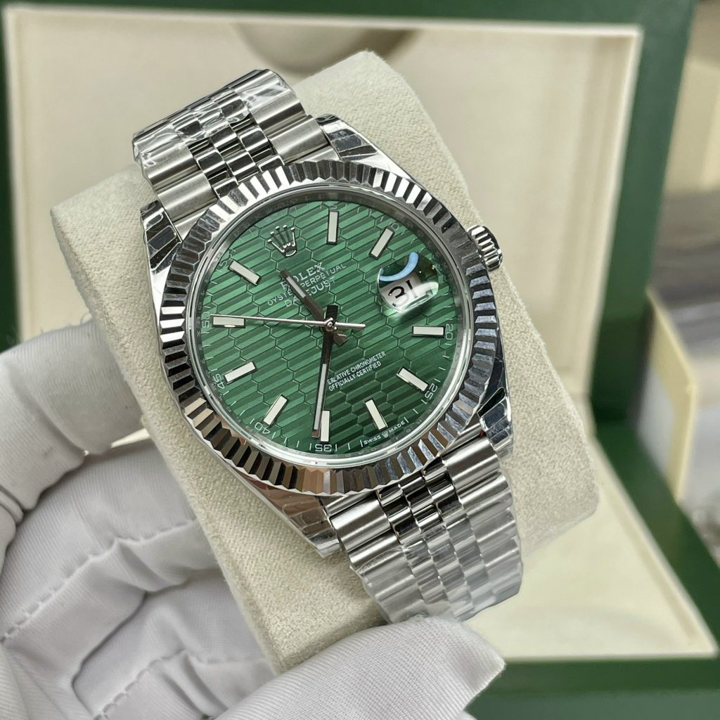 Đồng hồ Rolex DateJust nam máy cơ dây kim loại mặt vân gấp xanh green fake cao cấp 36/41mm