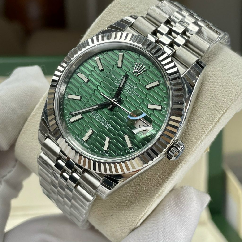 Đồng hồ Rolex DateJust nam máy cơ dây kim loại mặt vân gấp xanh green fake cao cấp 36/41mm
