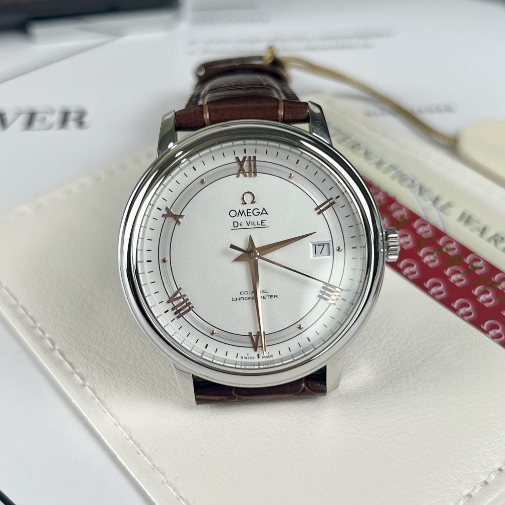 Đồng hồ cơ nam dây da 3 kim Omega Deville Co-Axial Chronometer fake cao cấp 40mm