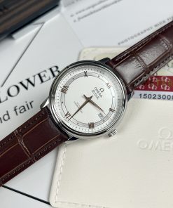 Đồng hồ cơ nam dây da nâu 3 kim Omega Deville Co-Axial Chronometer fake cao cấp 40mm