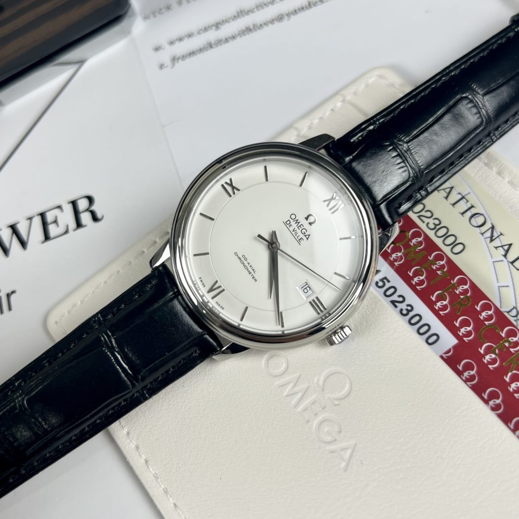 Đồng hồ fake cao cấp Omega Deville Co-Axial Chronometer nam máy cơ dây da đen 40mm