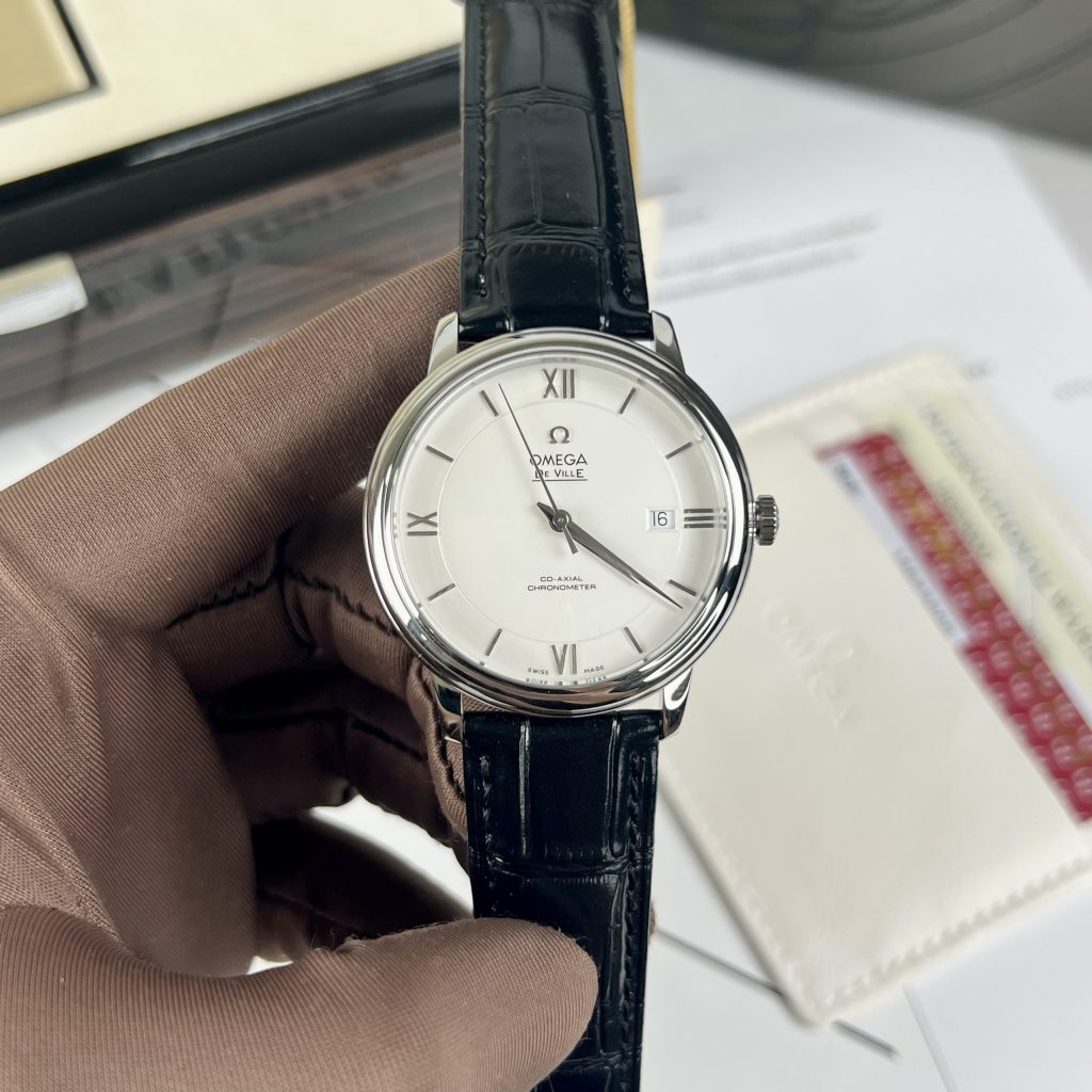 Đồng hồ fake cao cấp Omega Deville Co-Axial Chronometer nam máy cơ dây da đen 40mm