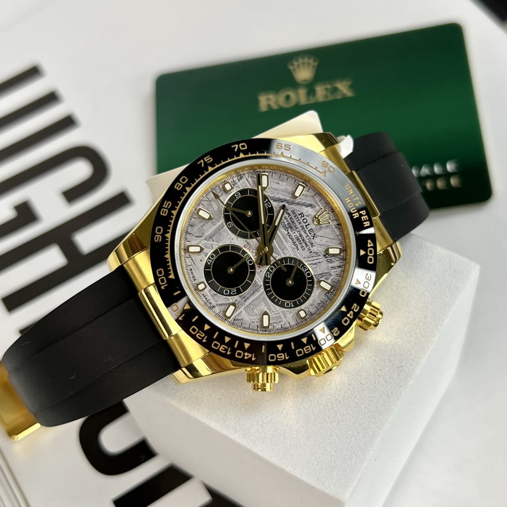 Đồng hồ Rolex Daytona mặt thiên thạch nam máy cơ Automatic dây cao su replica 1:1 cao cấp 40mm