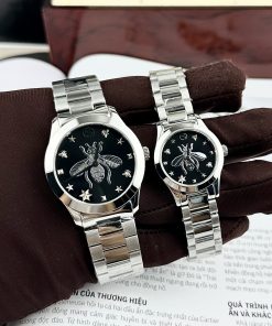 Đồng Hồ Gucci Ong Dây Kim Loại Mặt Đen Like Auth 28/38mm