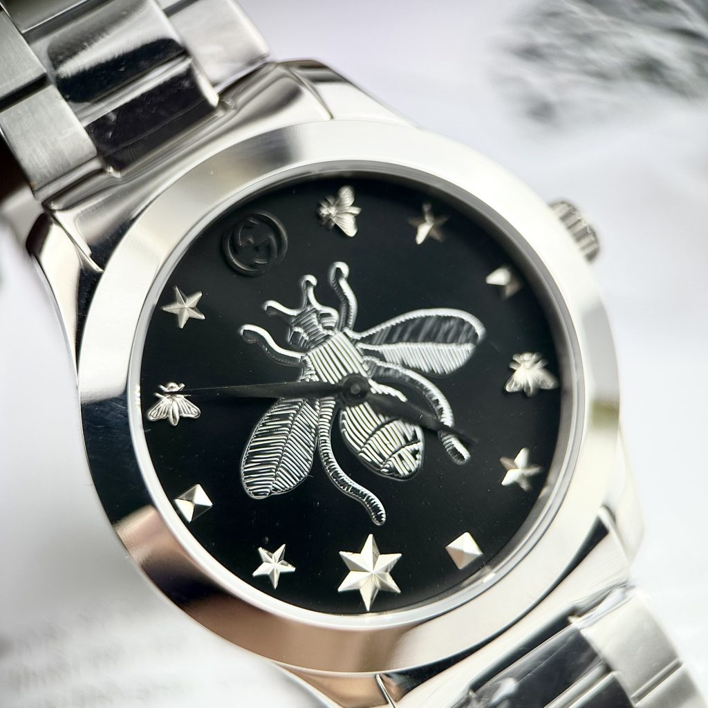 Đồng Hồ Gucci Ong Dây Kim Loại Mặt Đen Like Auth 28/38mm