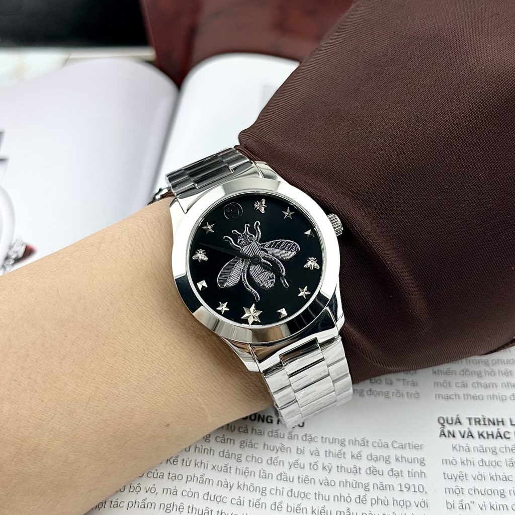 Đồng Hồ Gucci Ong Dây Kim Loại Mặt Đen Like Auth 28/38mm