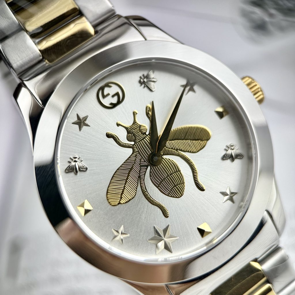 Đồng Hồ Gucci Ong Dây Kim Loại Màu Demi Like Auth 28/38mm