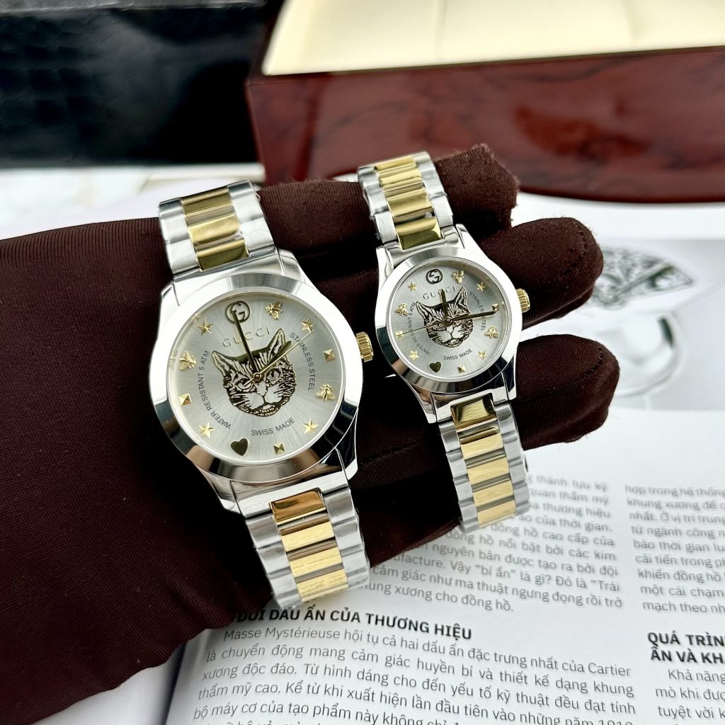 Đồng Hồ Gucci Mèo Dây Kim Loại Màu Demi Like Auth 28/38mm