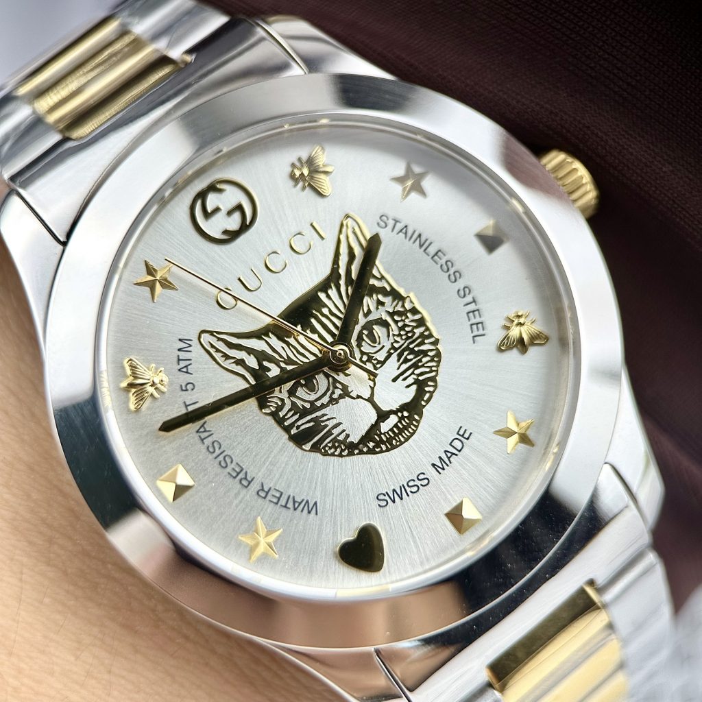 Đồng Hồ Gucci Mèo Dây Kim Loại Màu Demi Like Auth 28/38mm