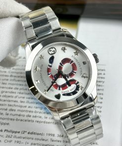 Đồng hồ đôi Gucci rắn dây kim loại mặt trắng like auth 28/38mm
