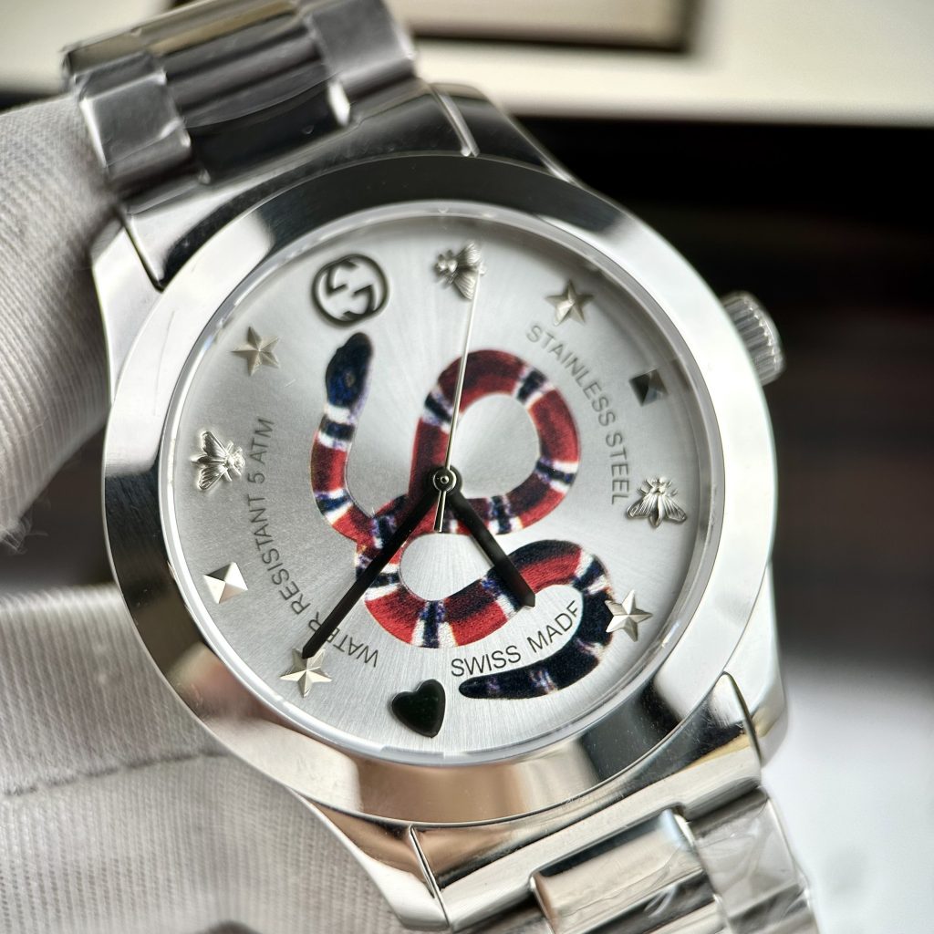 Đồng hồ đôi Gucci rắn dây kim loại mặt trắng like auth 28/38mm