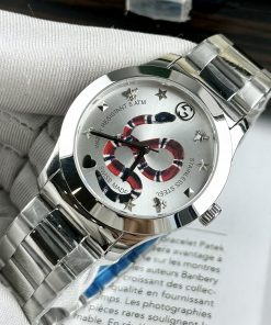 Đồng hồ đôi Gucci rắn dây kim loại mặt trắng like auth 28/38mm