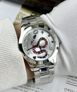 Đồng hồ đôi Gucci rắn dây kim loại mặt trắng like auth 28/38mm