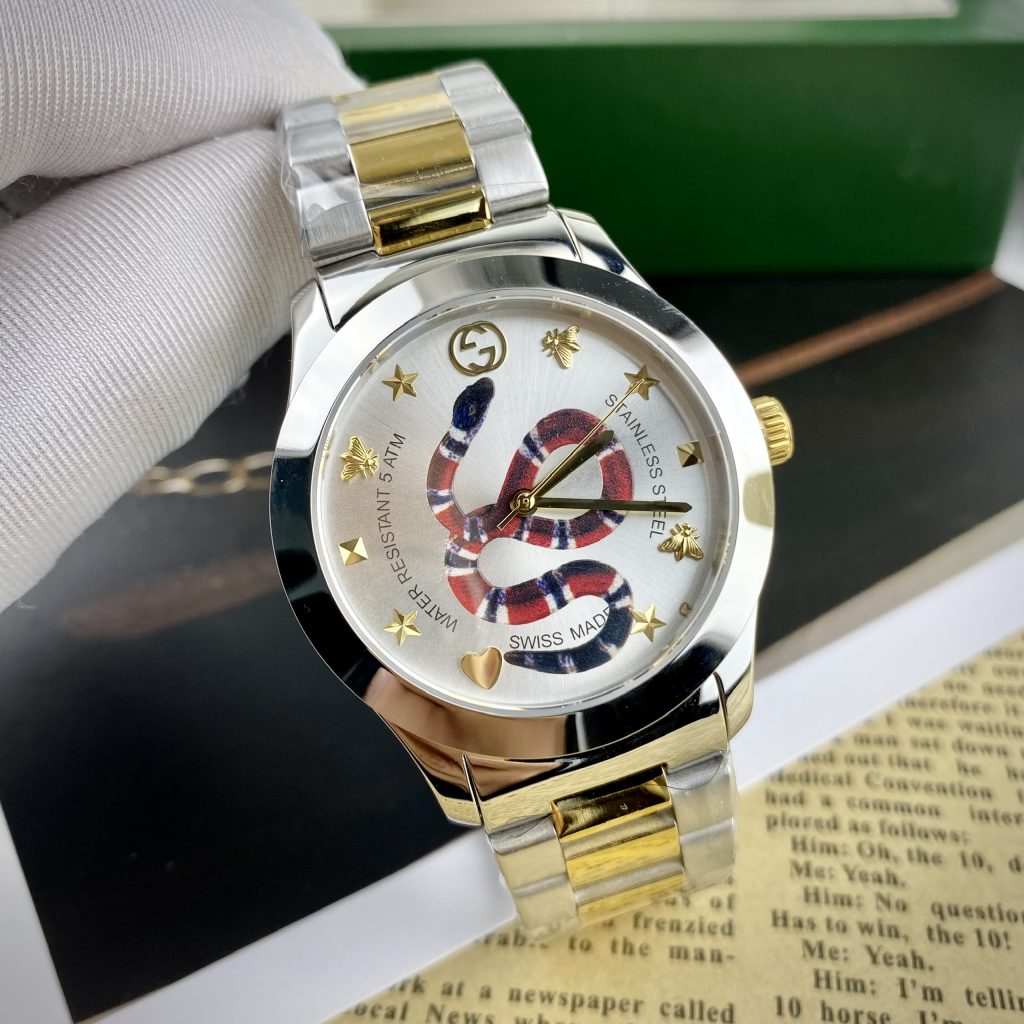 Đồng hồ Gucci Rắn dây kim loại màu demi like auth 28/38mm