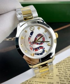 Đồng hồ đôi Gucci Rắn dây kim loại màu demi like auth 28/38mm