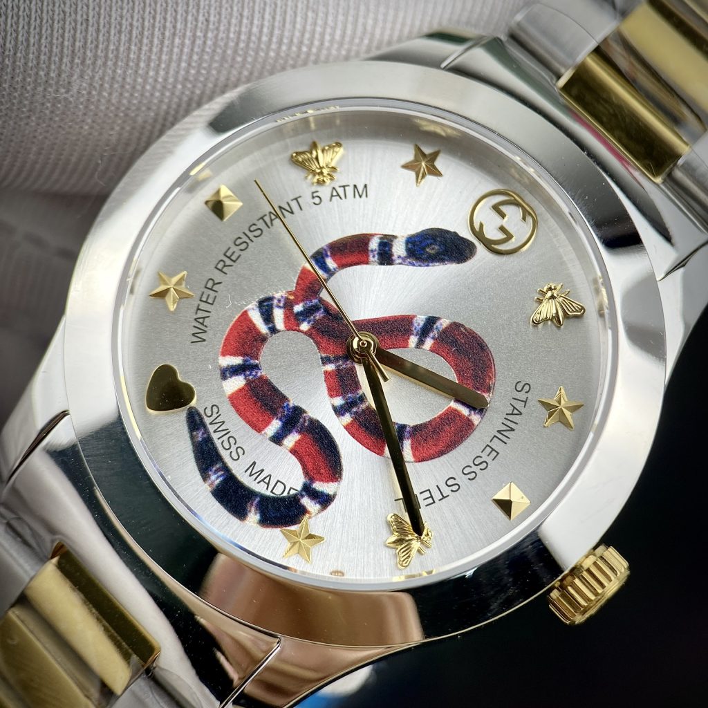 Đồng hồ Gucci Rắn dây kim loại màu demi like auth 28/38mm