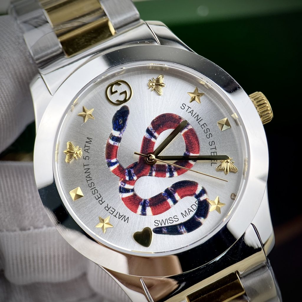 Đồng hồ Gucci Rắn dây kim loại màu demi like auth 28/38mm