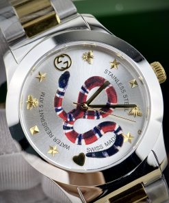 Đồng hồ đôi Gucci Rắn dây kim loại màu demi like auth 28/38mm