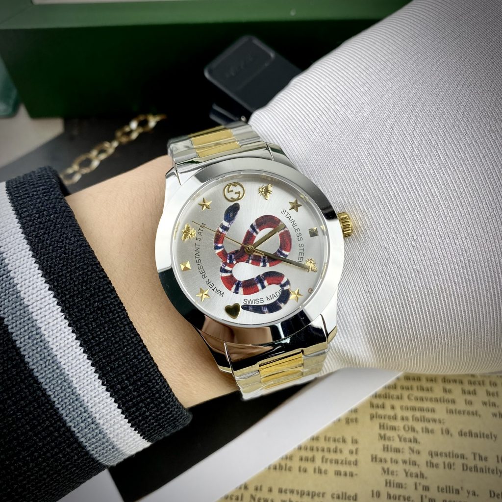 Đồng hồ Gucci Rắn dây kim loại màu demi like auth 28/38mm