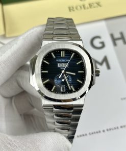 Đồng Hồ Patek Philippe Nautilus Nam Dây Kim Loại Mặt Xanh Super Fake 1:1 40mm