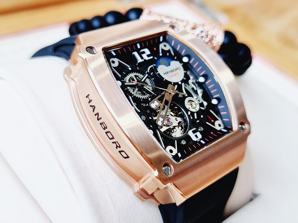 Đồng hồ hanboro By Huboler nam máy cơ chính hãng màu rose gold 44mm