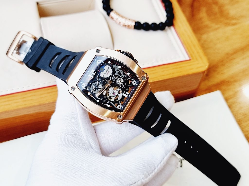 Đồng hồ hanboro By Huboler nam máy cơ chính hãng màu rose gold 44mm