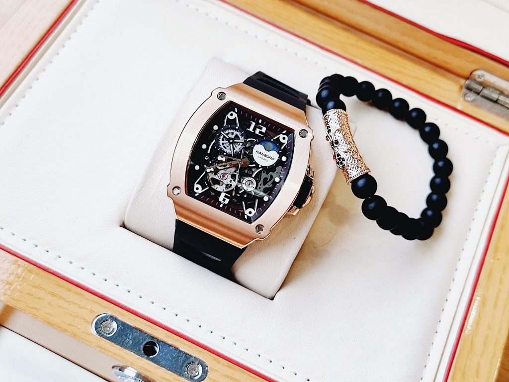 Đồng hồ hanboro By Huboler nam máy cơ chính hãng màu rose gold 44mm