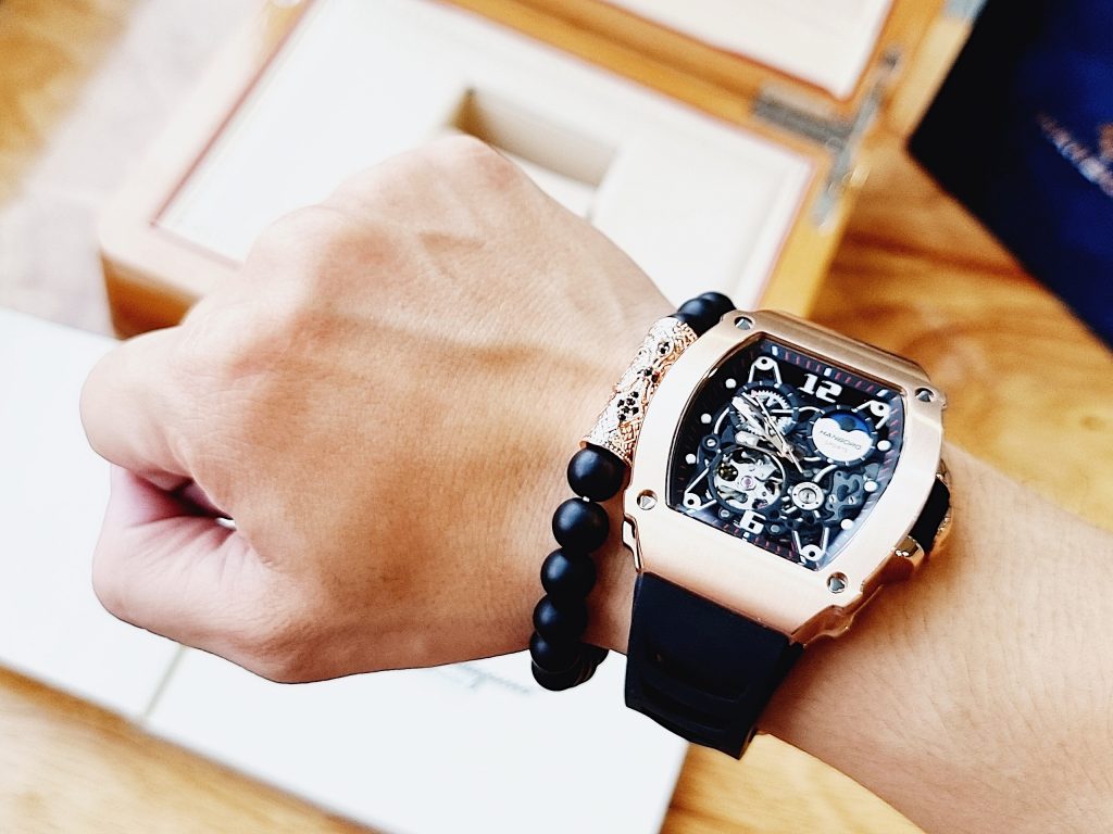 Đồng hồ hanboro By Huboler nam máy cơ chính hãng màu rose gold 44mm